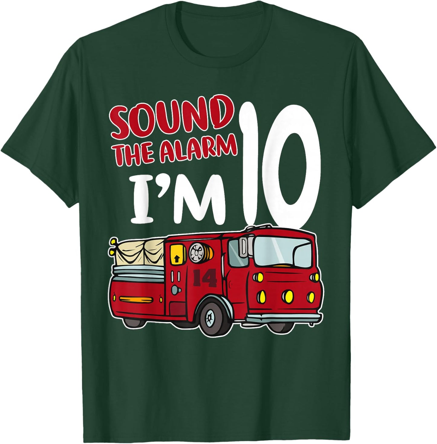 Fire Truck 10th Birthday Fireman Firefighter 10 Year Old T-Shirt - T-Shirt | Forest