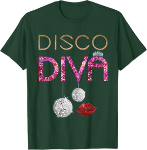 Disco Diva Ladies Disco Gold Ball Silver Red Lips T-Shirt - T-Shirt | Forest