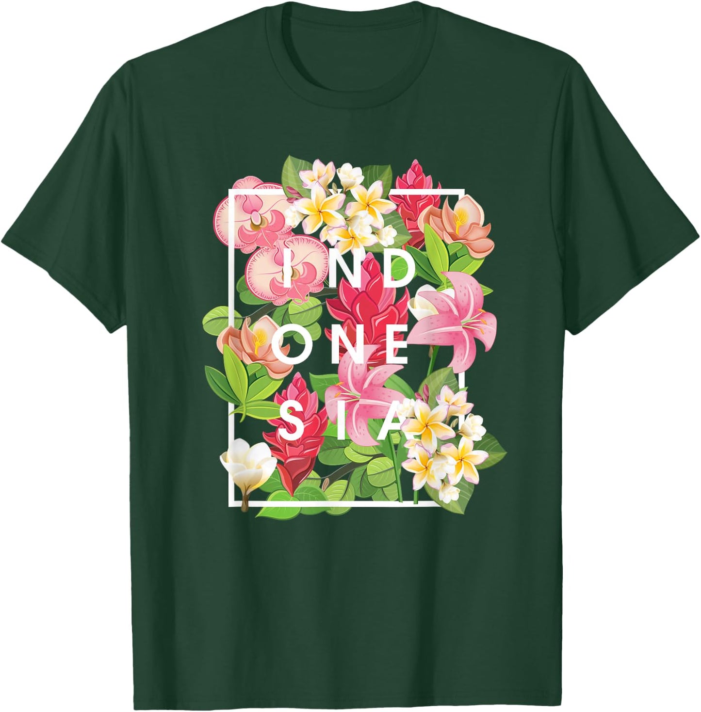 Flowers of Indonesia Word Art - Indonesian Pride T-Shirt - T-Shirt | Forest