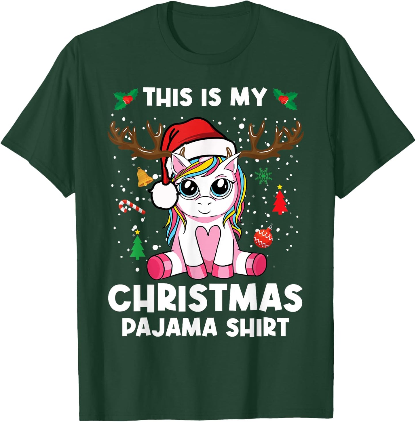 This Is My Christmas Pajama Shirt Girls Unicorn Christmas T-Shirt - T-Shirt | Forest