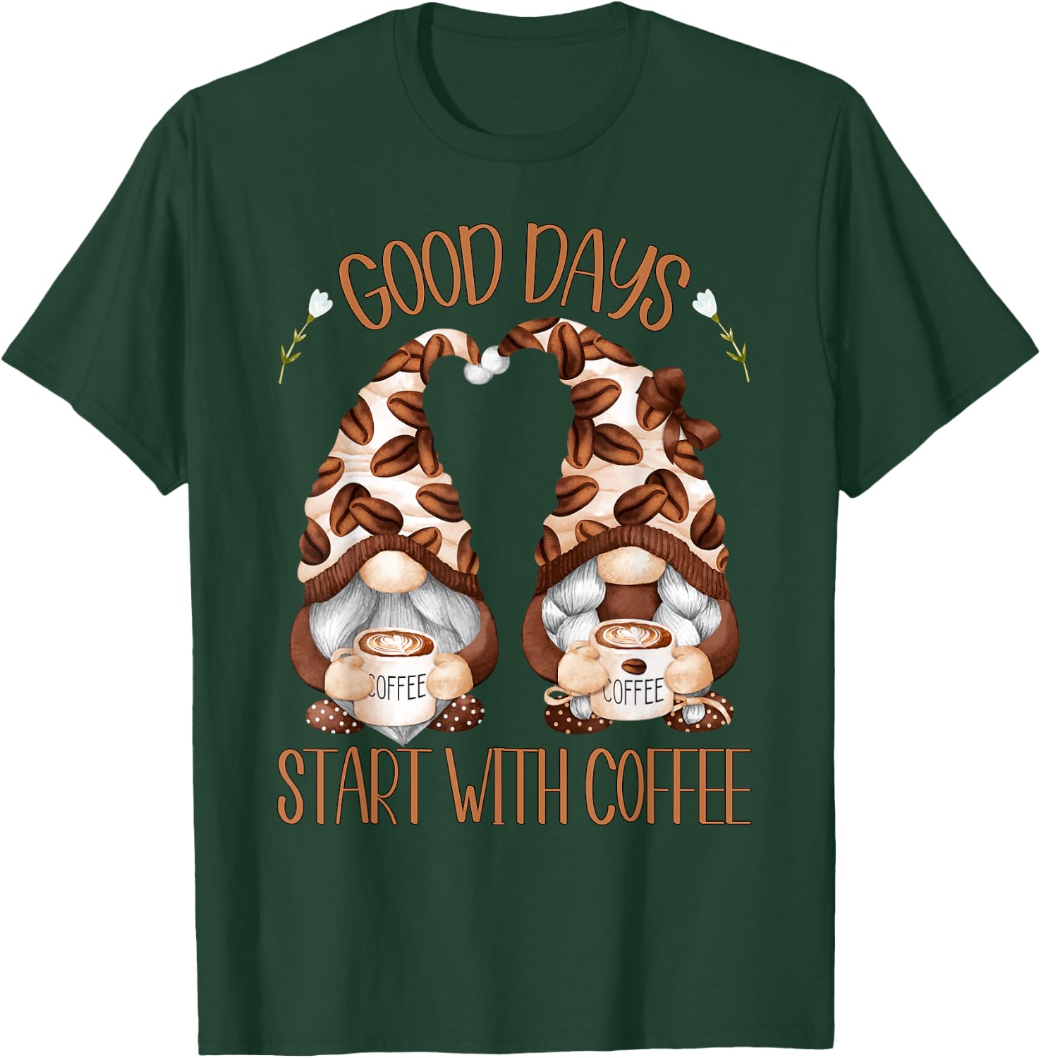 Cute Coffee Gnomes Who Loves Coffee & Gnomies T-Shirt - T-Shirt | Forest
