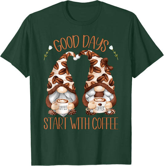 Cute Coffee Gnomes Who Loves Coffee & Gnomies T-Shirt - T-Shirt | Forest