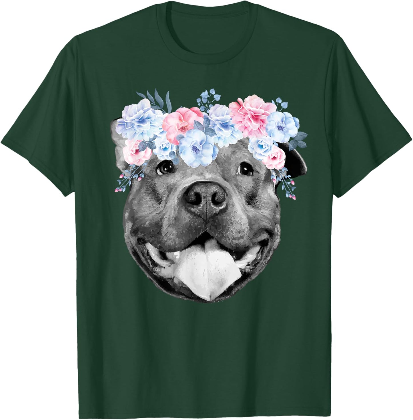 Cute Pitbull - Pitbull lover Hippie Floral Flower Pittie Mom T-Shirt - T-Shirt | Forest