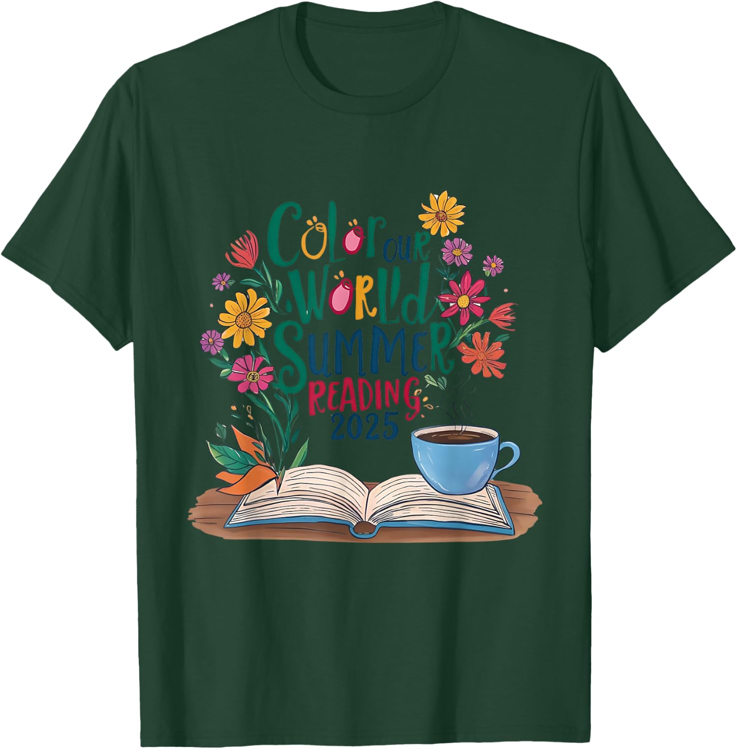 Color Our World Summer Reading 2025 Boho Wildflower Book T-Shirt - T-Shirt | Forest