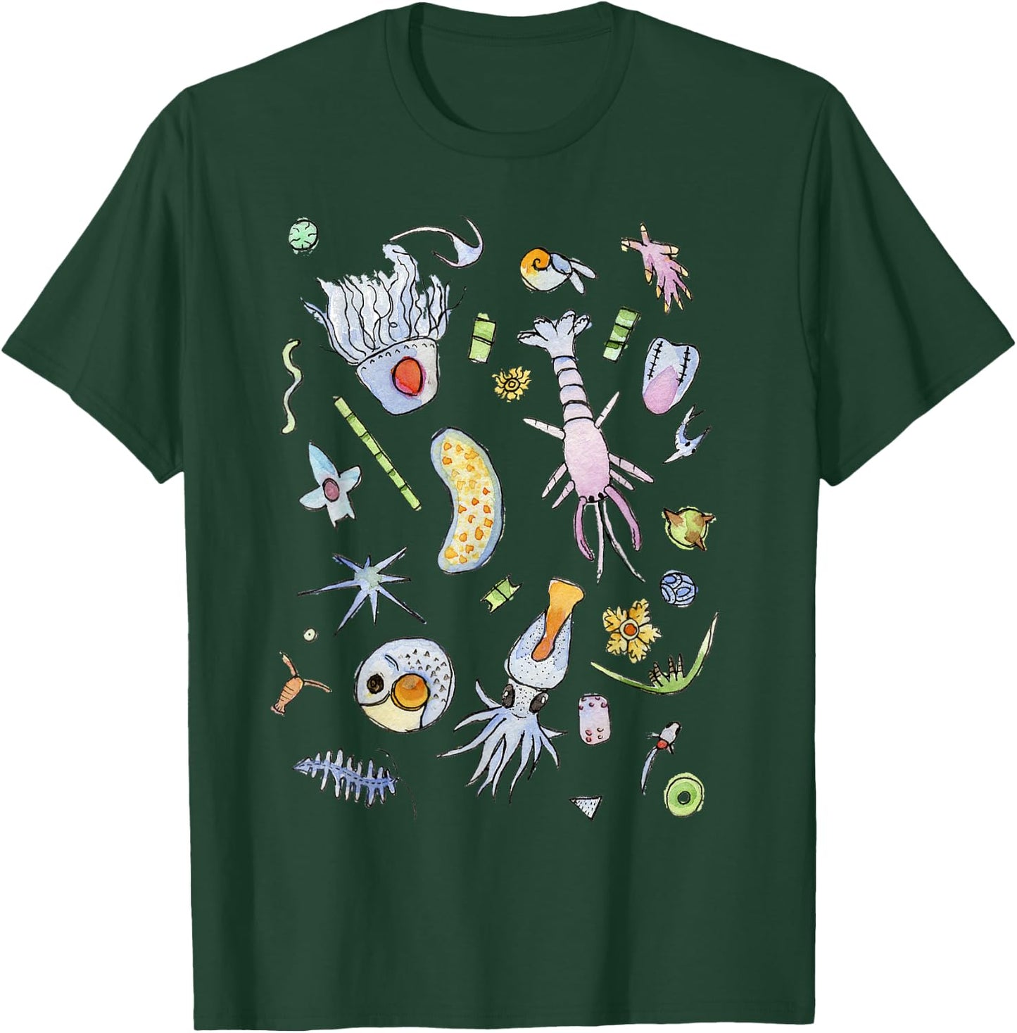 Pastel Ocean Plankton Microbes in Watercolor T-Shirt - T-Shirt | Forest