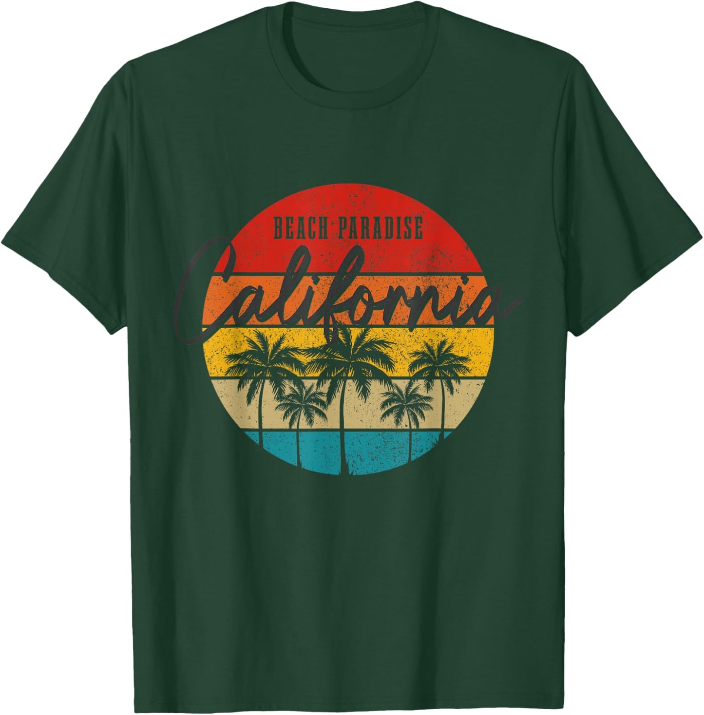 California Beach Paradise Vintage Palm Trees Surfer Retro T-Shirt - T-Shirt | Forest