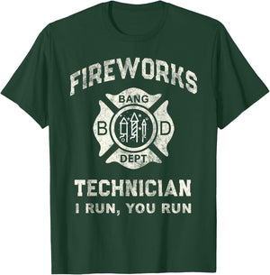 Funny FIREWORKS TECHNICIAN Fire Fighter Boom Squad Just Here T-Shirt - T-Shirt | Forest
