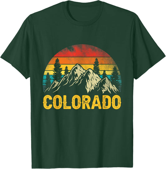 Colorado Flag Mountains Retro Vintage Distressed Graphic T-Shirt - T-Shirt | Forest