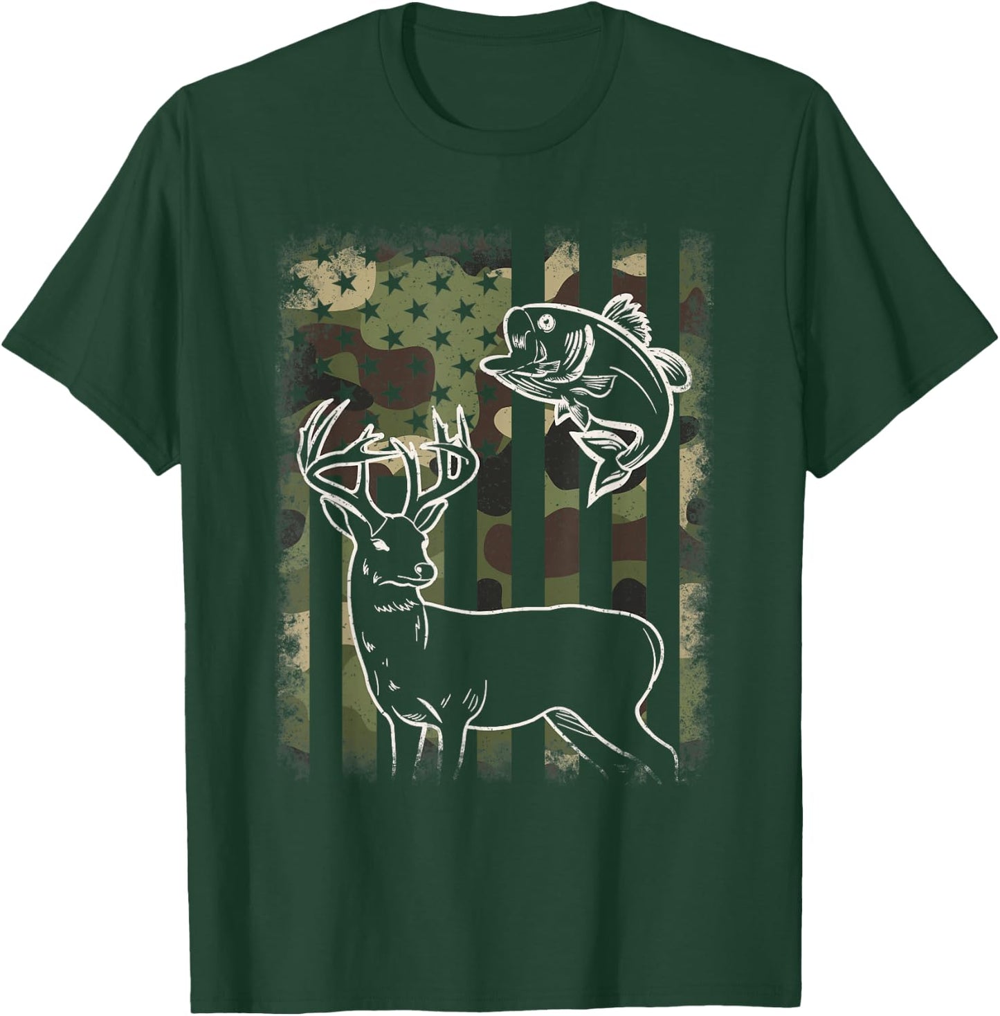 Camouflage American Flag Fishing Deer Hunting Hunter Men T-Shirt - T-Shirt | Forest