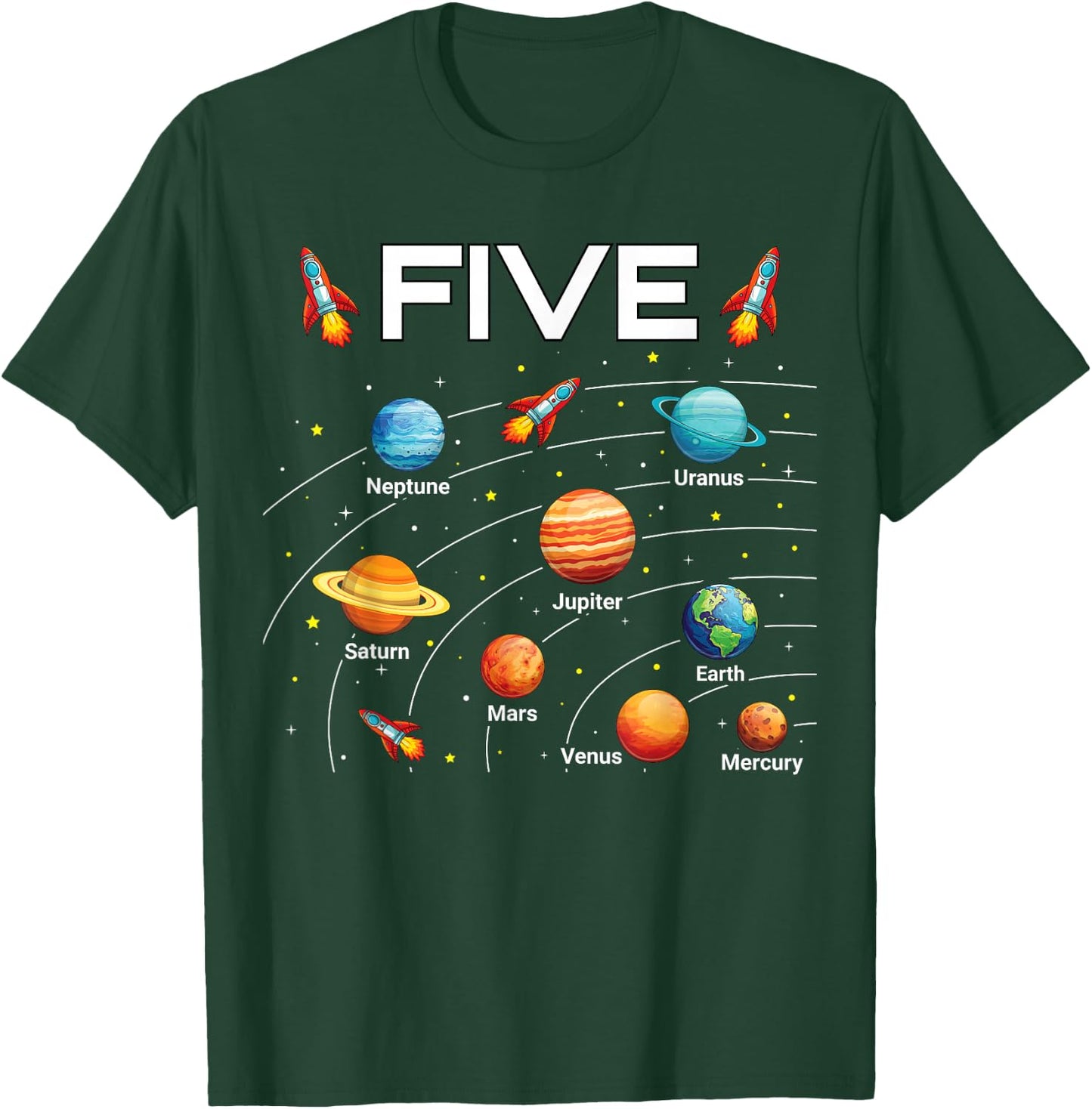 5 Year Old Shirt Boys Girls Space Planets 5th Birthday Boy T-Shirt - T-Shirt | Forest