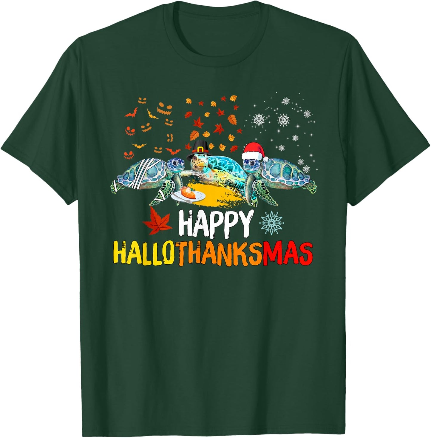 Happy Hallothanksmas Santa Turtle Halloween Thanksgiving T-Shirt - T-Shirt | Forest