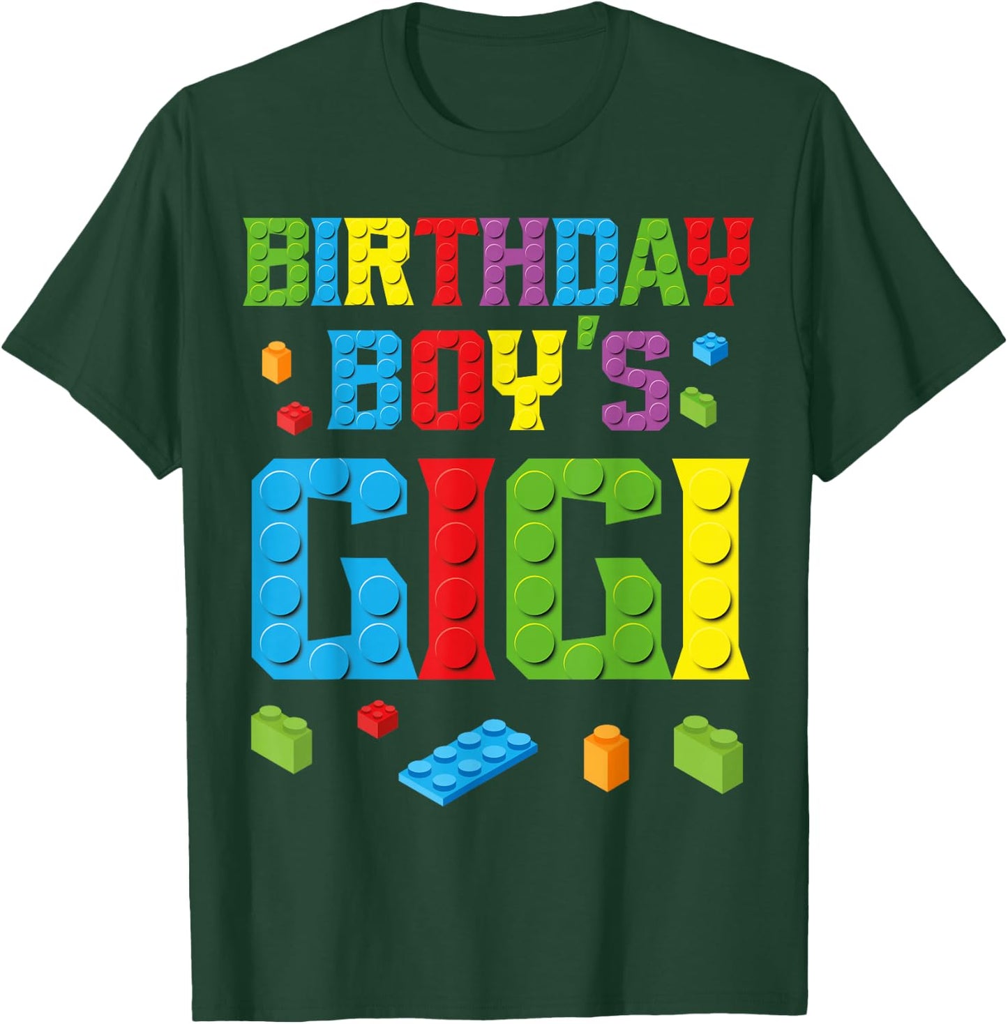 Master Builder Birthday Boy's Gigi Building Bricks Blocks T-Shirt - T-Shirt | Forest