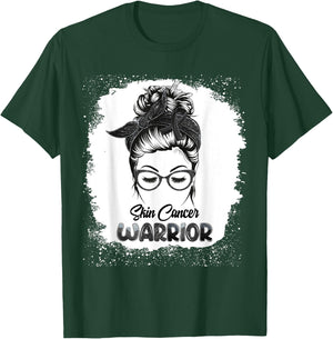 Skin Cancer Warrior Bleached Messy Bun Survivor Believe T-Shirt - T-Shirt | Forest