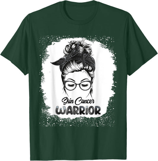 Skin Cancer Warrior Bleached Messy Bun Survivor Believe T-Shirt - T-Shirt | Forest