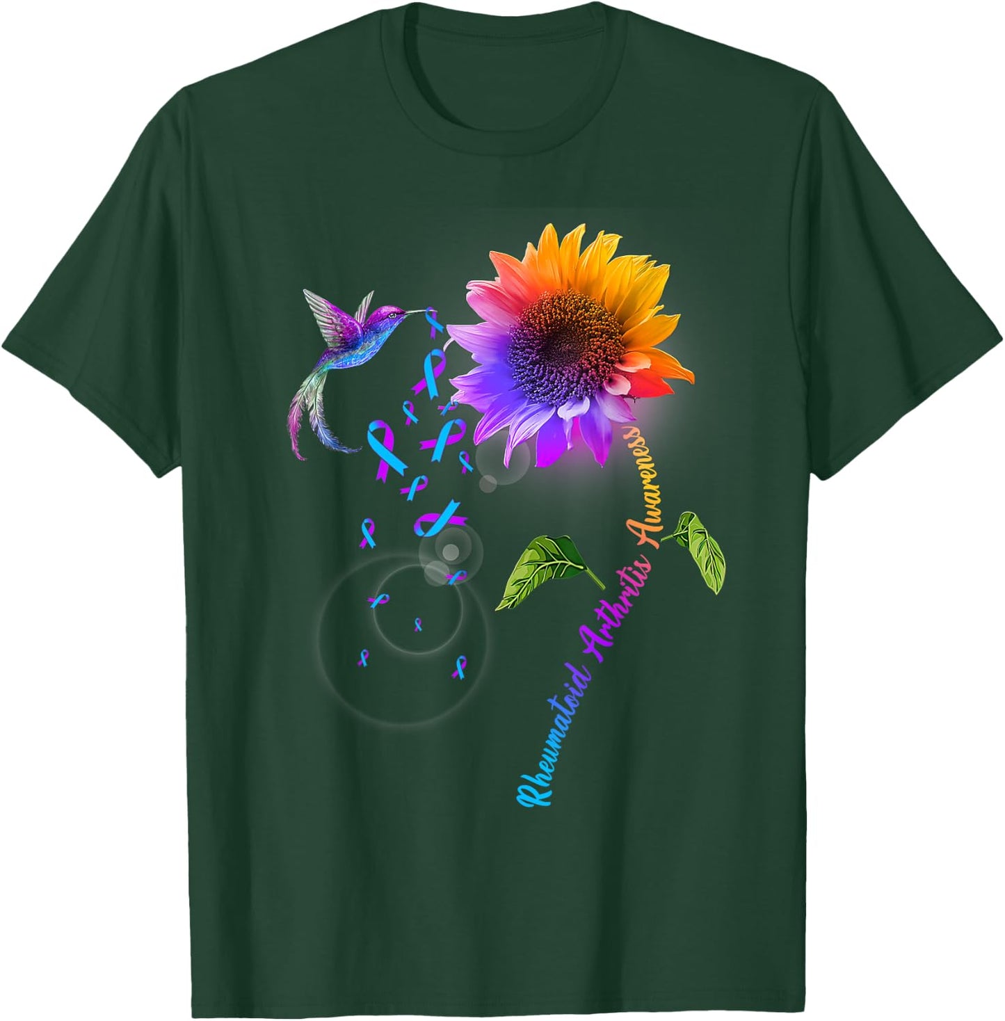 Rheumatoid Arthritis Awareness Sunflower Hummingbird T-Shirt - T-Shirt | Forest