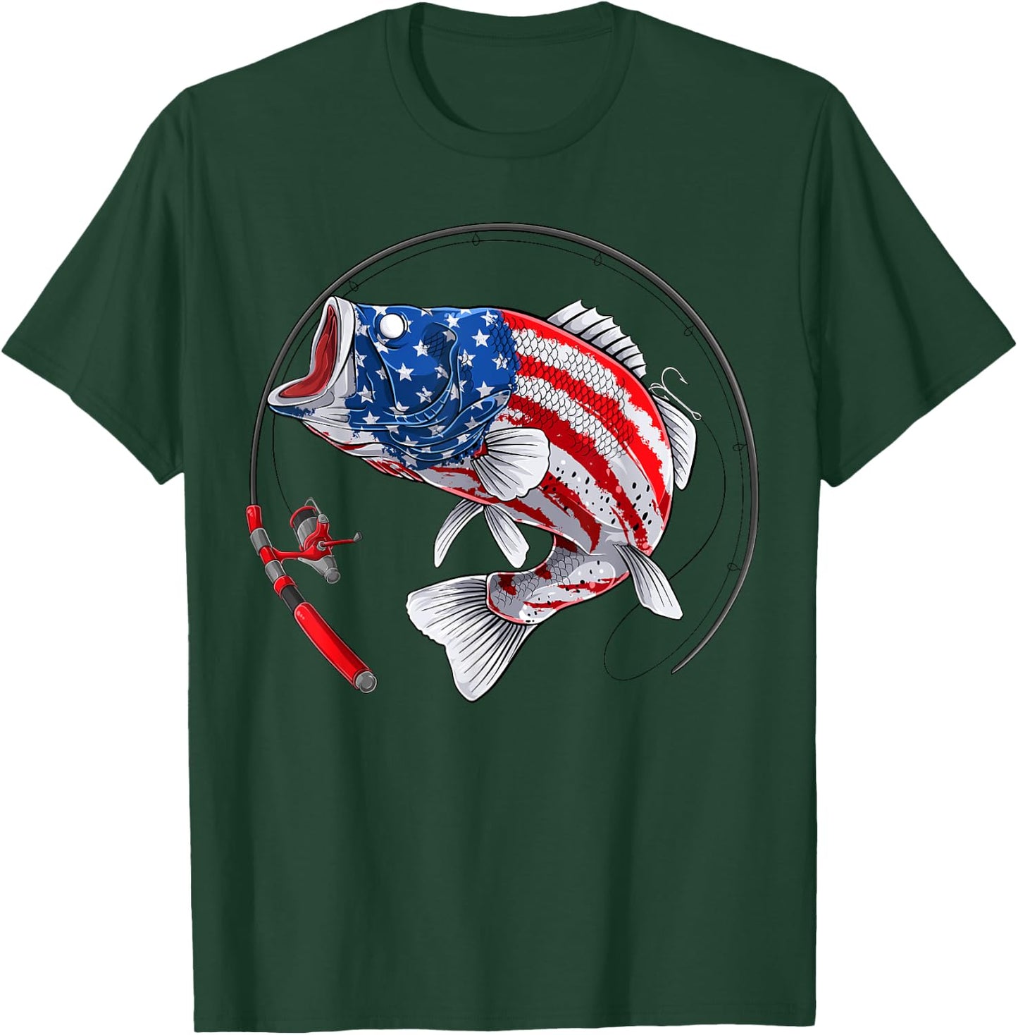 Largemouth bass fish USA American Flag Fishing T-Shirt - T-Shirt | Forest