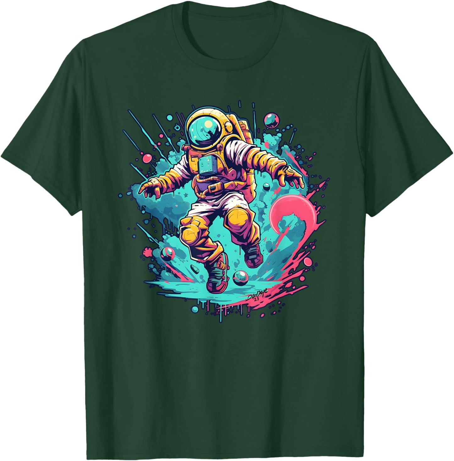 Doped Don -Adults Multicolor Astronaut Small Classic Fit Short Sleeve T-Shirt - T-Shirt | Forest