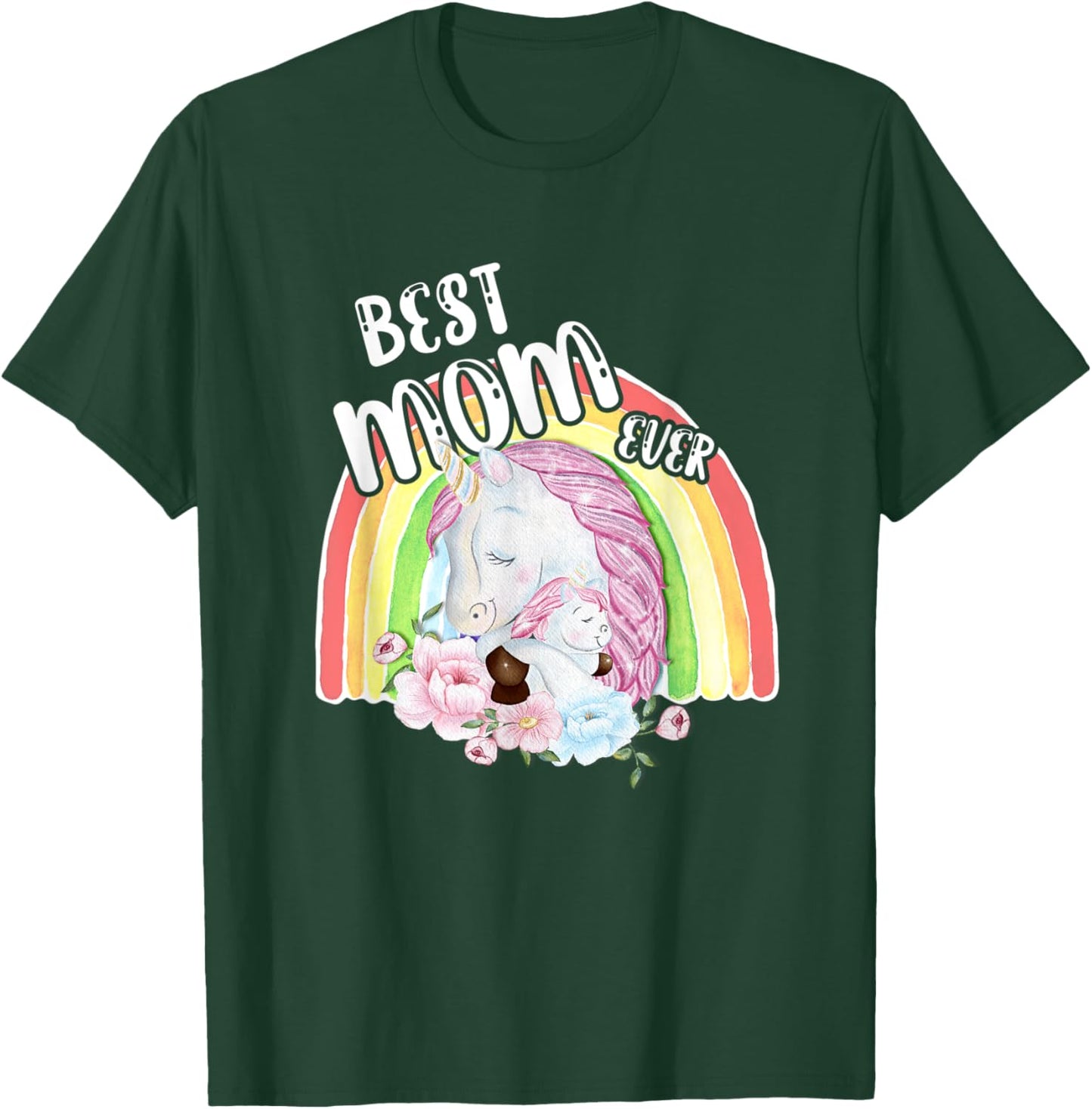 Best Mom Ever Rainbow Unicorn and Baby Cute Mother's Day T-Shirt - T-Shirt | Forest
