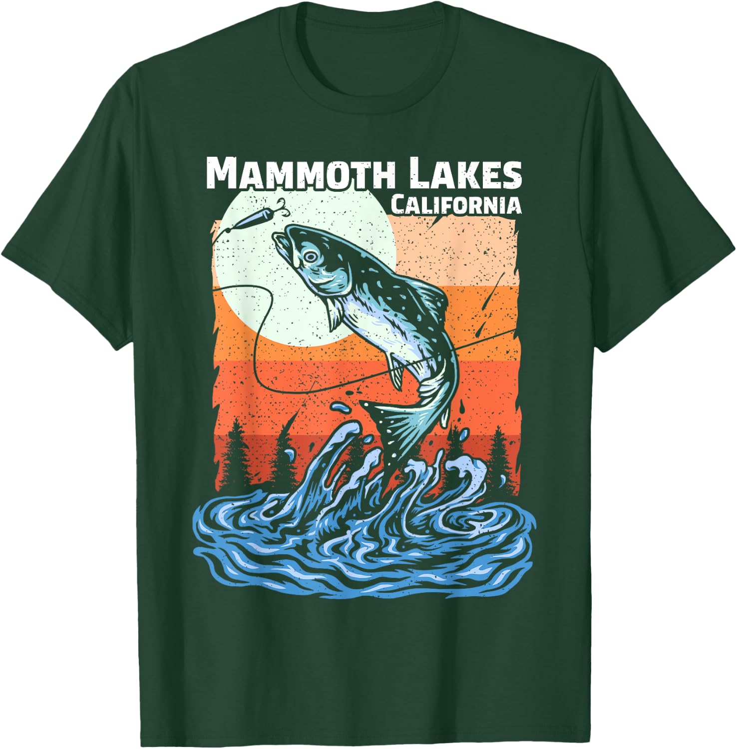 Summer Fishing Retro Sunset California Mammoth Lakes T-Shirt - T-Shirt | Forest
