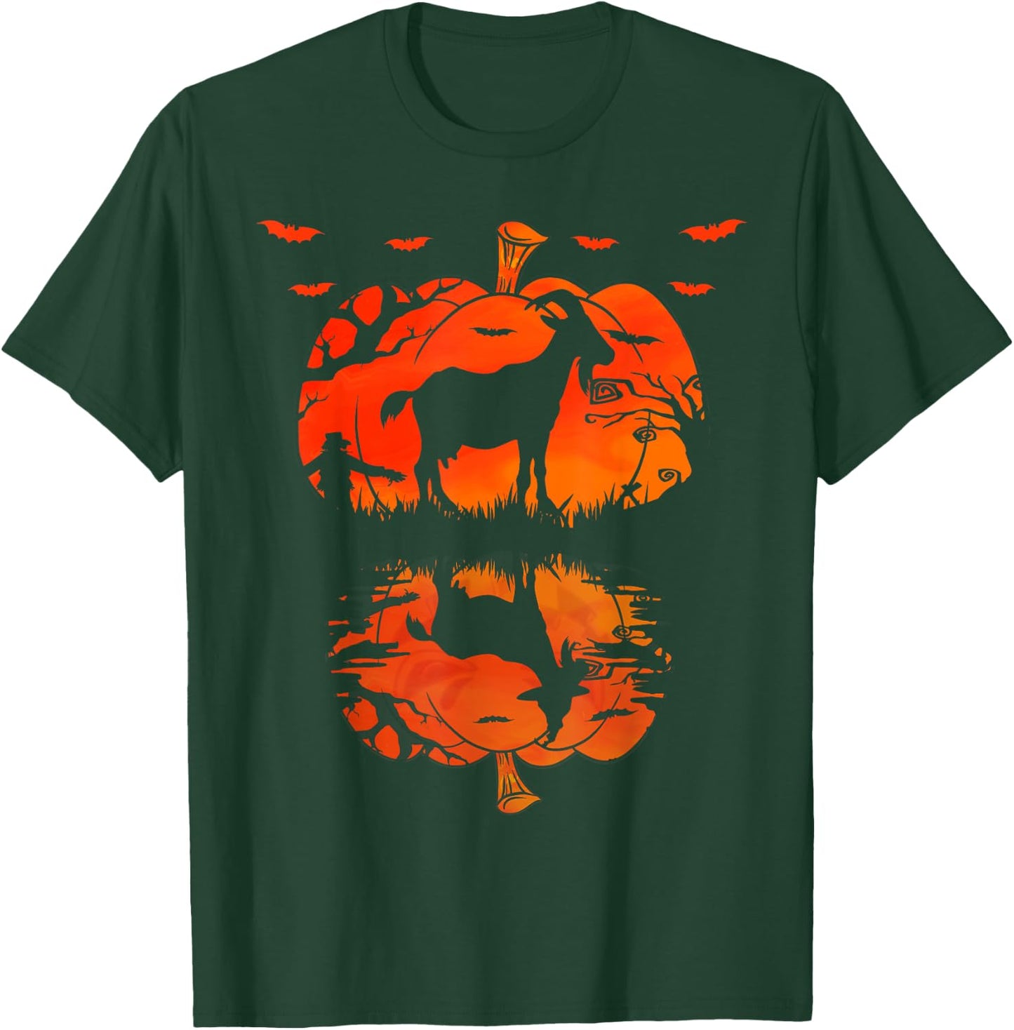 Goat Silhouette Pumpkin Halloween Funny Goat Witch T-Shirt - T-Shirt | Forest