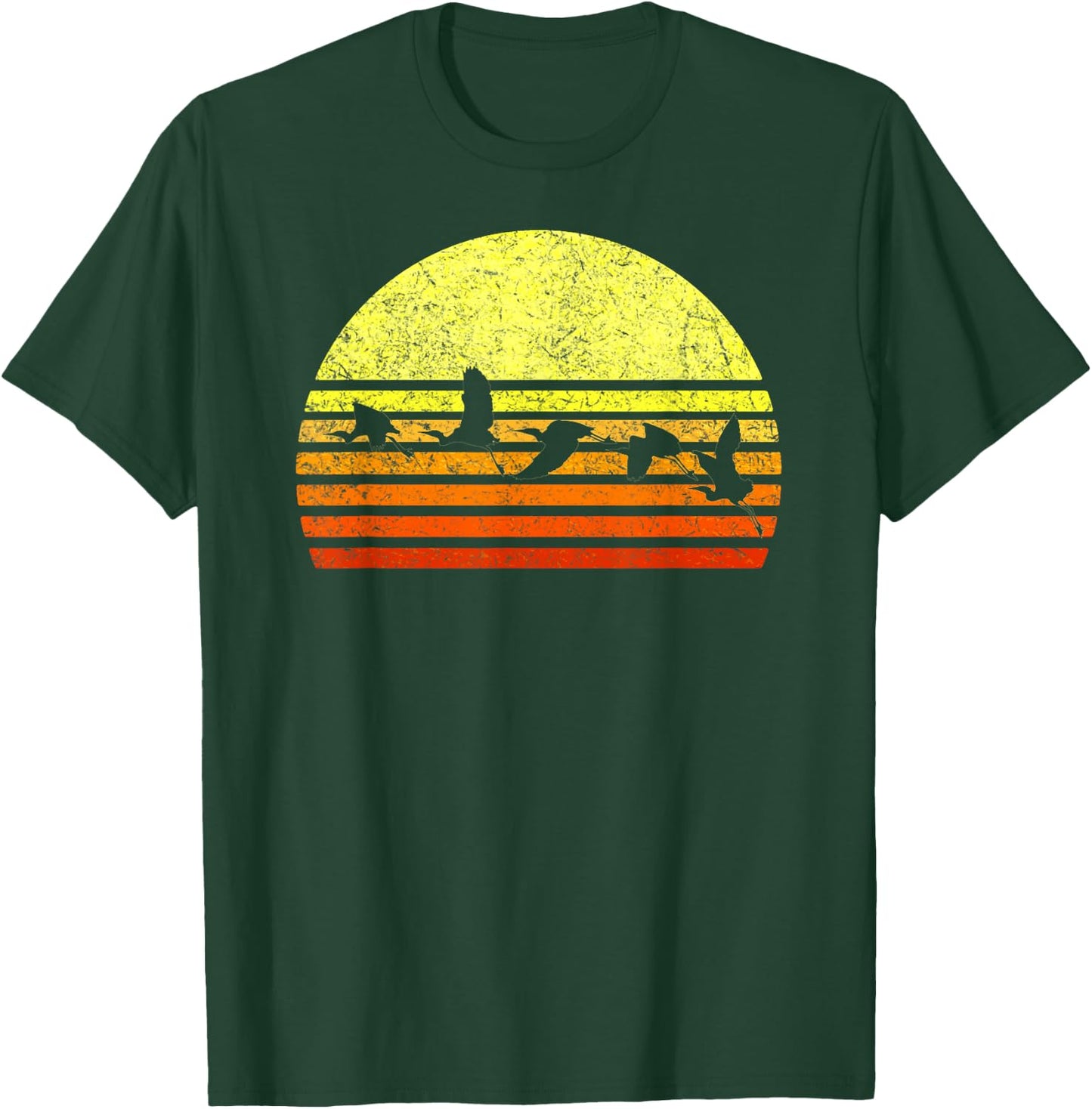 Great Blue Heron Bird Retro Sunset Vintage Distressed Sun T-Shirt - T-Shirt | Forest