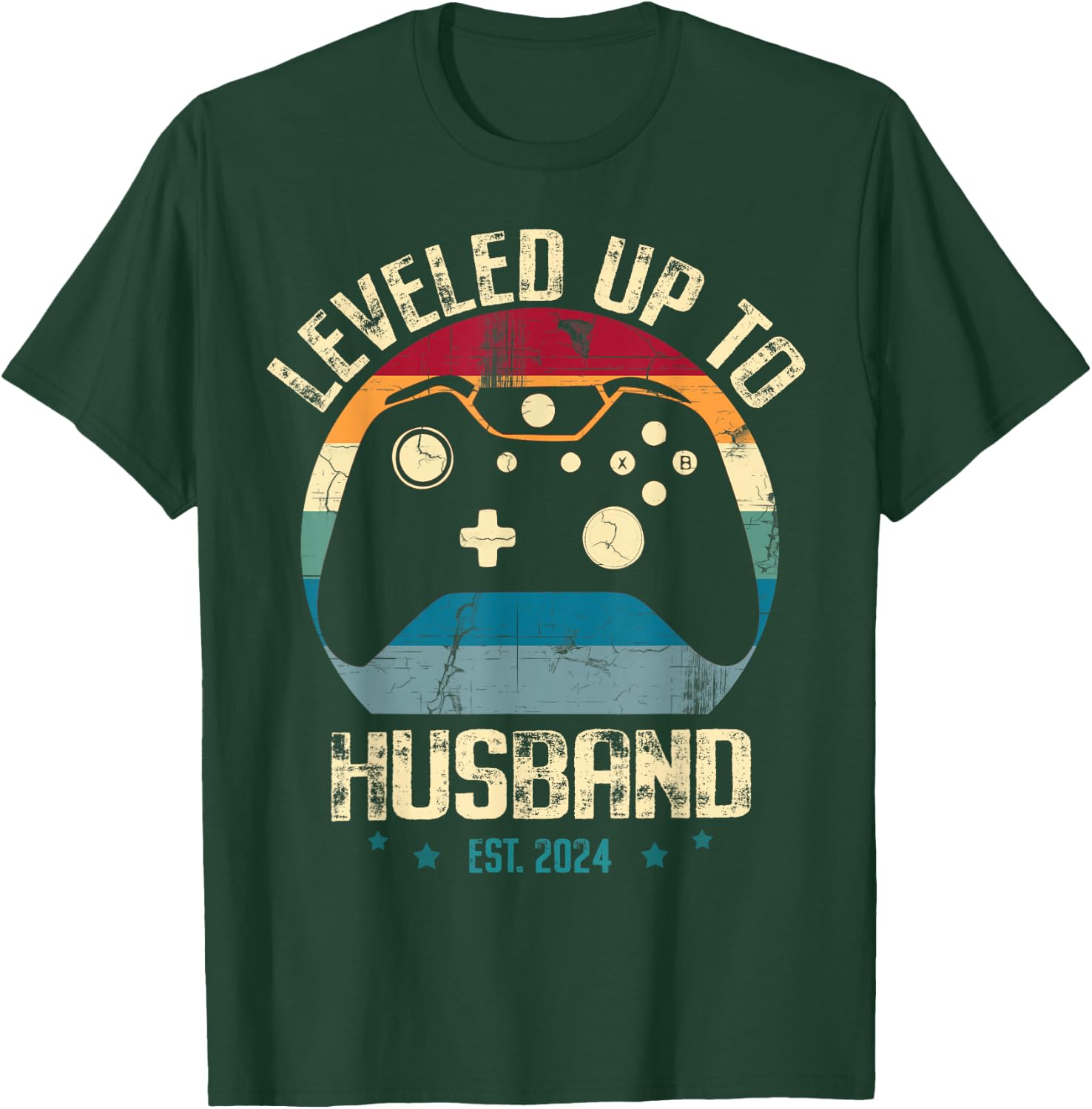 Leveled Up To Husband est 2024 Newly Married Gamer Bachelor T-Shirt - T-Shirt | Forest