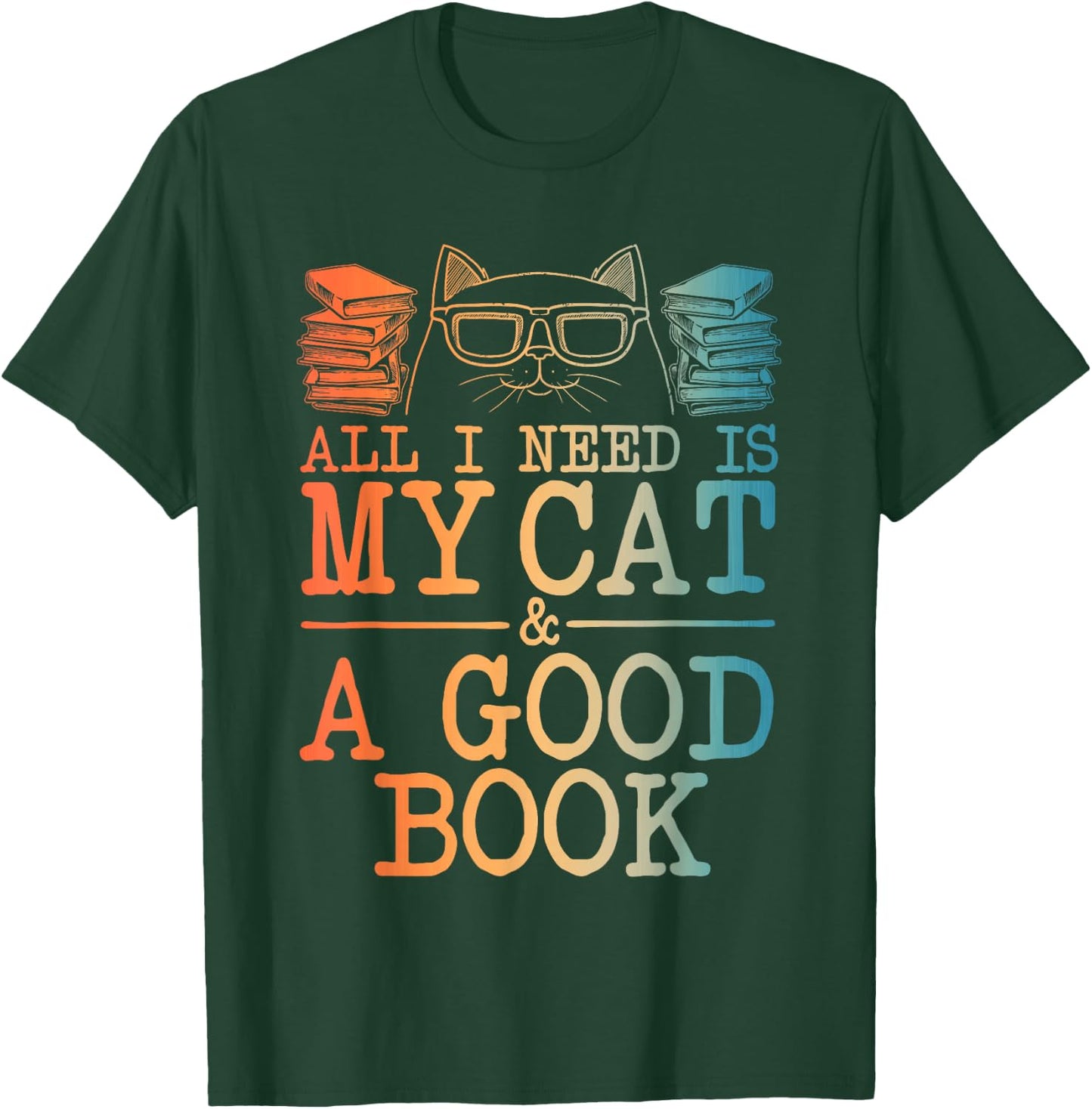 Cat & Book Art Women Cat Librarian Novel Book Lover T-Shirt - T-Shirt | Forest