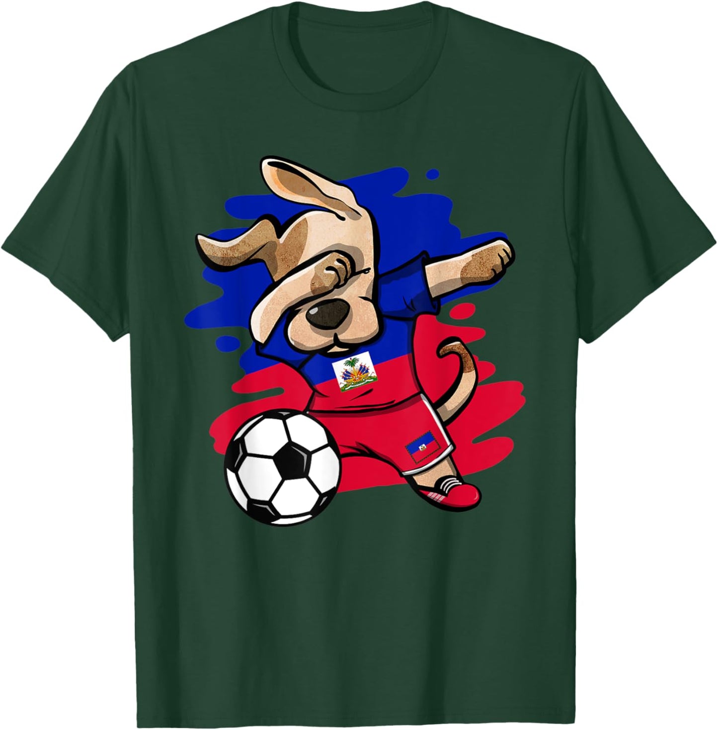 Dabbing Dog Haiti Soccer Fans Jersey Haitian Flag Football Men Women Kids T-Shirt - T-Shirt | Forest