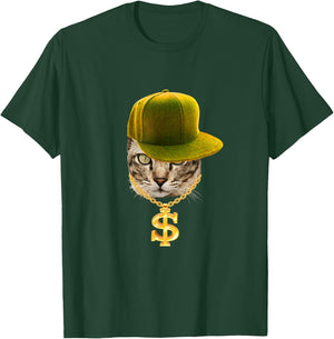 Rapper Cat with Cap and Chain Ghetto Hip Hop Culture T-Shirt - T-Shirt | Forest