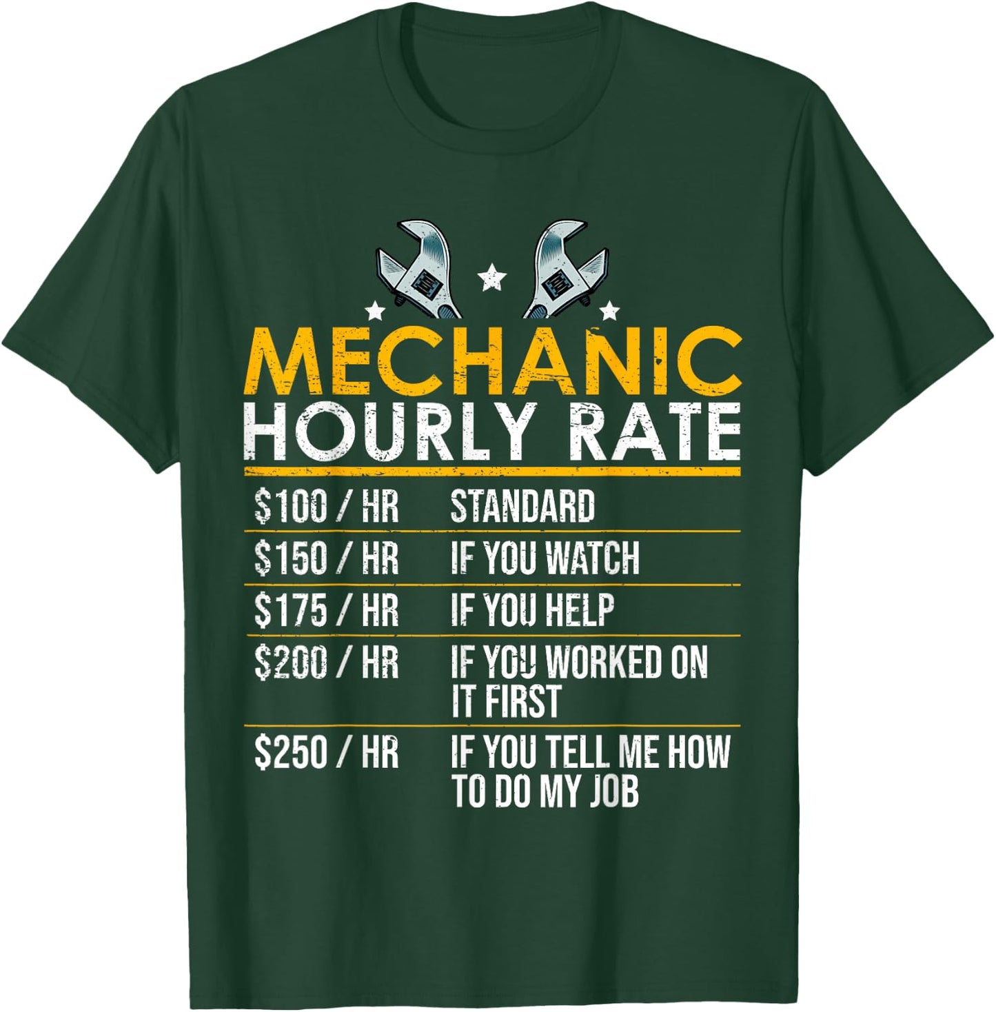 Mechanic Hourly Rate Funny Auto Repair Workshop Humor T-Shirt - T-Shirt | Forest