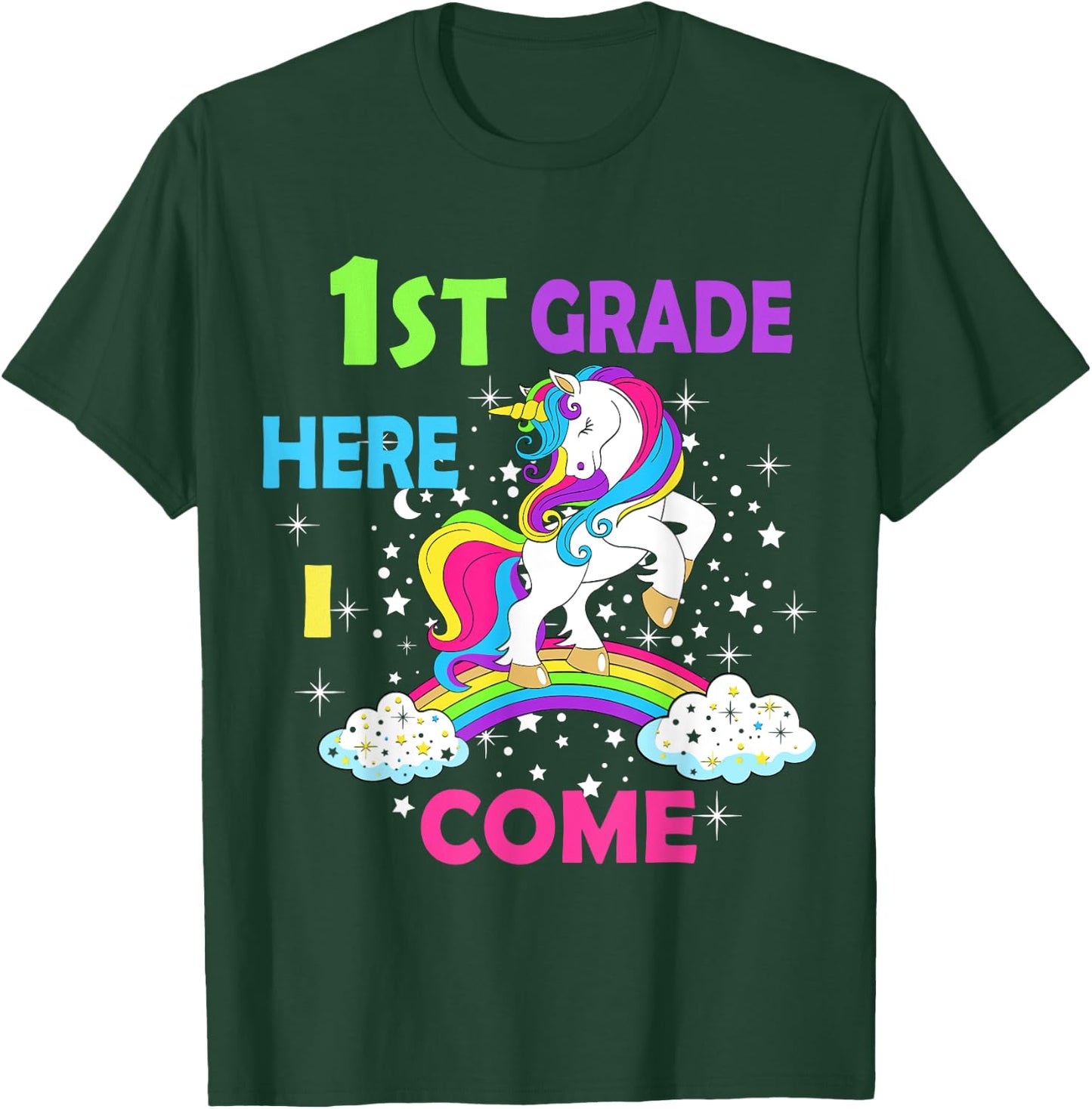 Back To School Unicorn Hello First Day of First grade Girls T-Shirt - T-Shirt | Forest