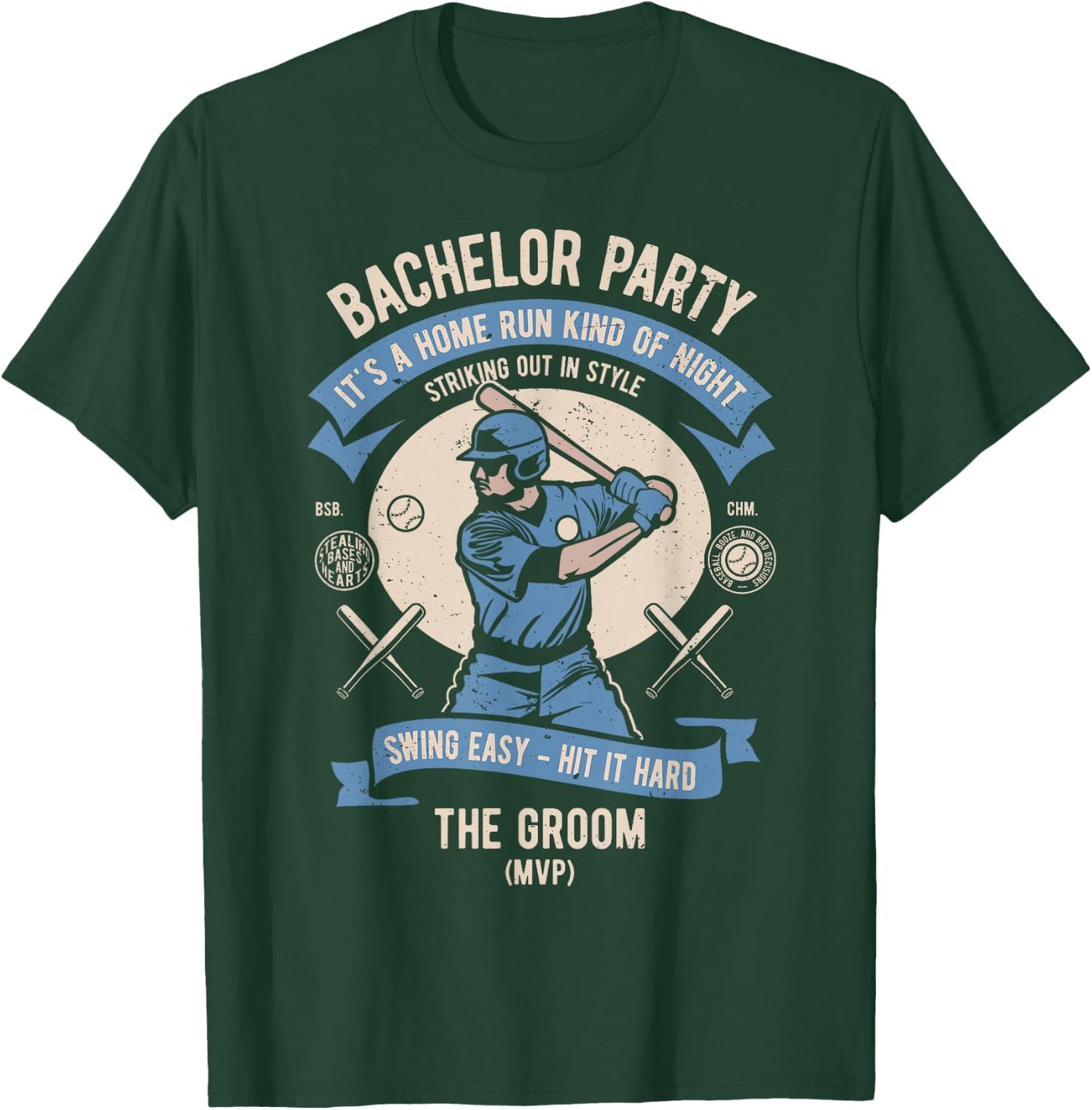 Retro Bachelor Party Baseball, Groom & Team Set 1 of 2 T-Shirt - T-Shirt | Forest