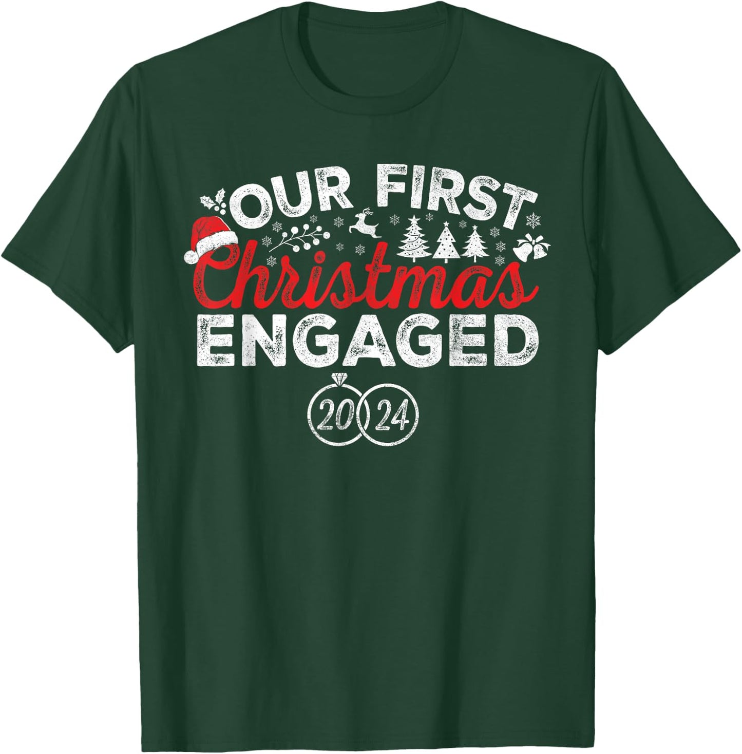 Our First Christmas Engaged 2024 Christmas Couple Matching T-Shirt - T-Shirt | Forest