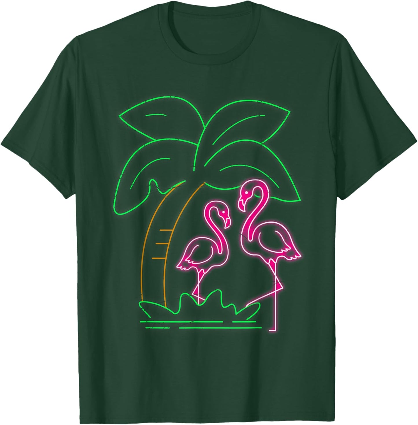 Exotic Bird Flamingos Tropical Animal Palm Tree Flamingo T-Shirt - T-Shirt | Forest