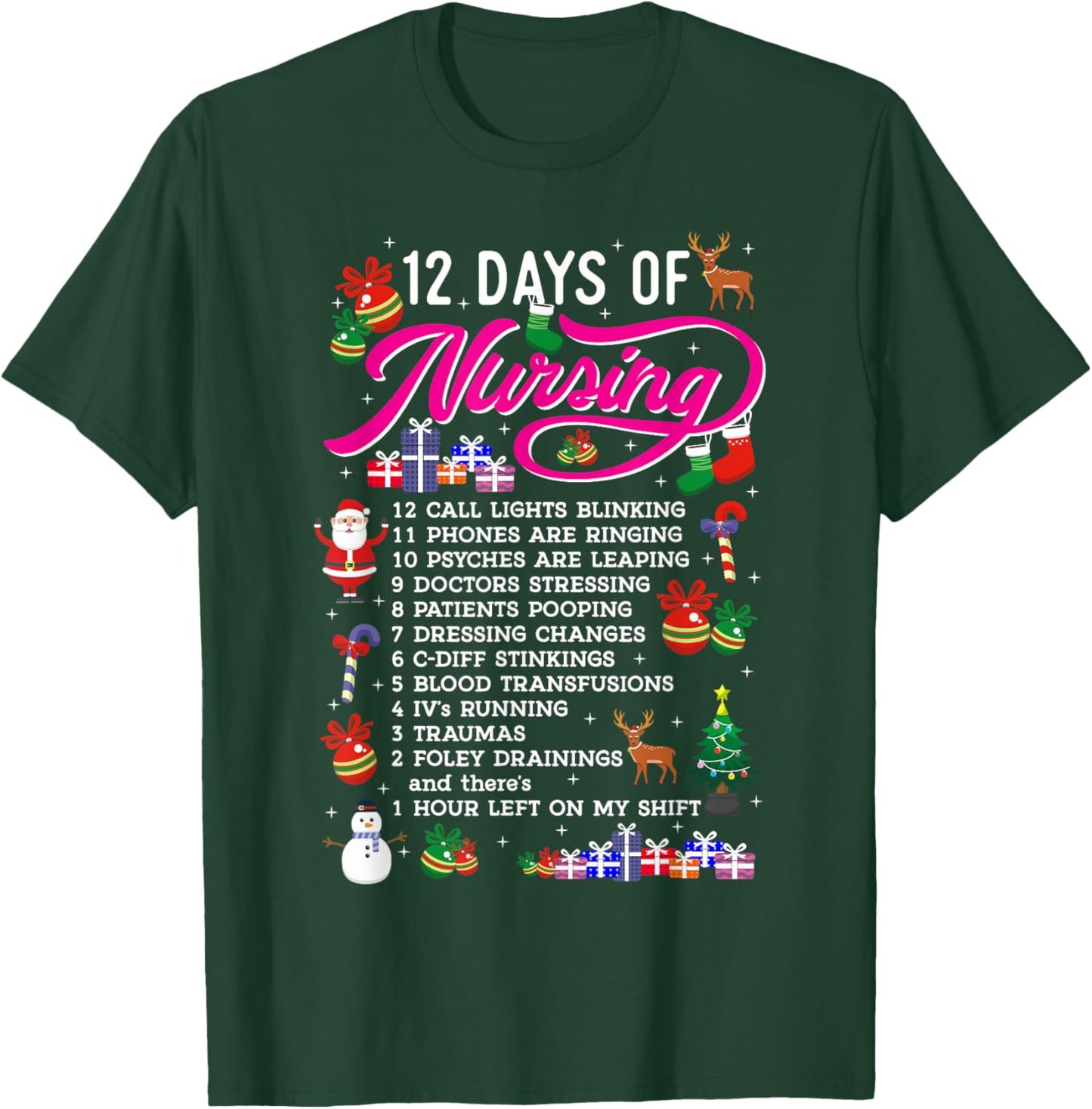 12 Days Of Nursing Merry Christmas Shirts Xmas T-Shirt - T-Shirt | Forest