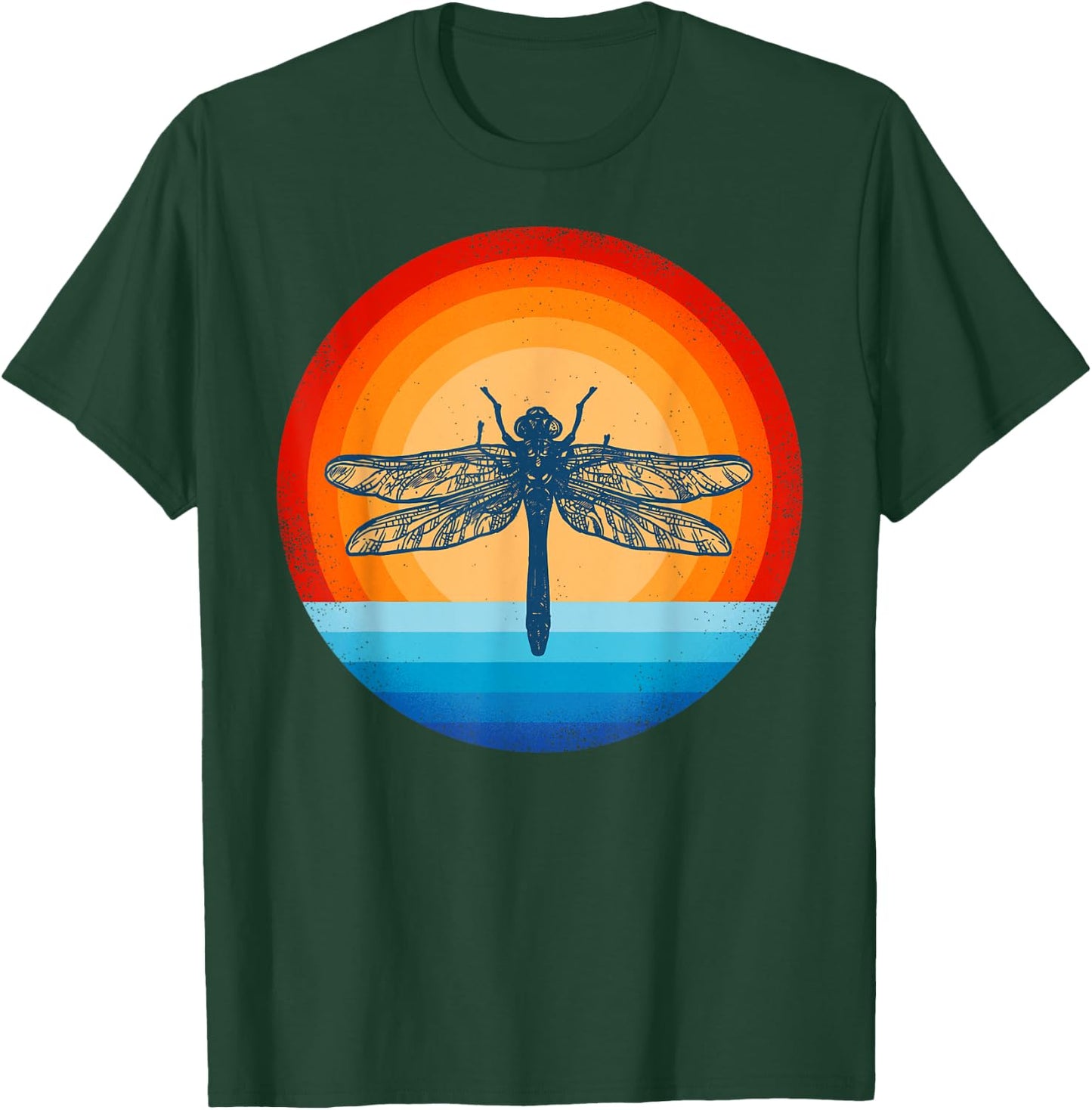 Dragonfly Retro Vintage 60s 70s Sunset Bug Insect Men Women T-Shirt - T-Shirt | Forest