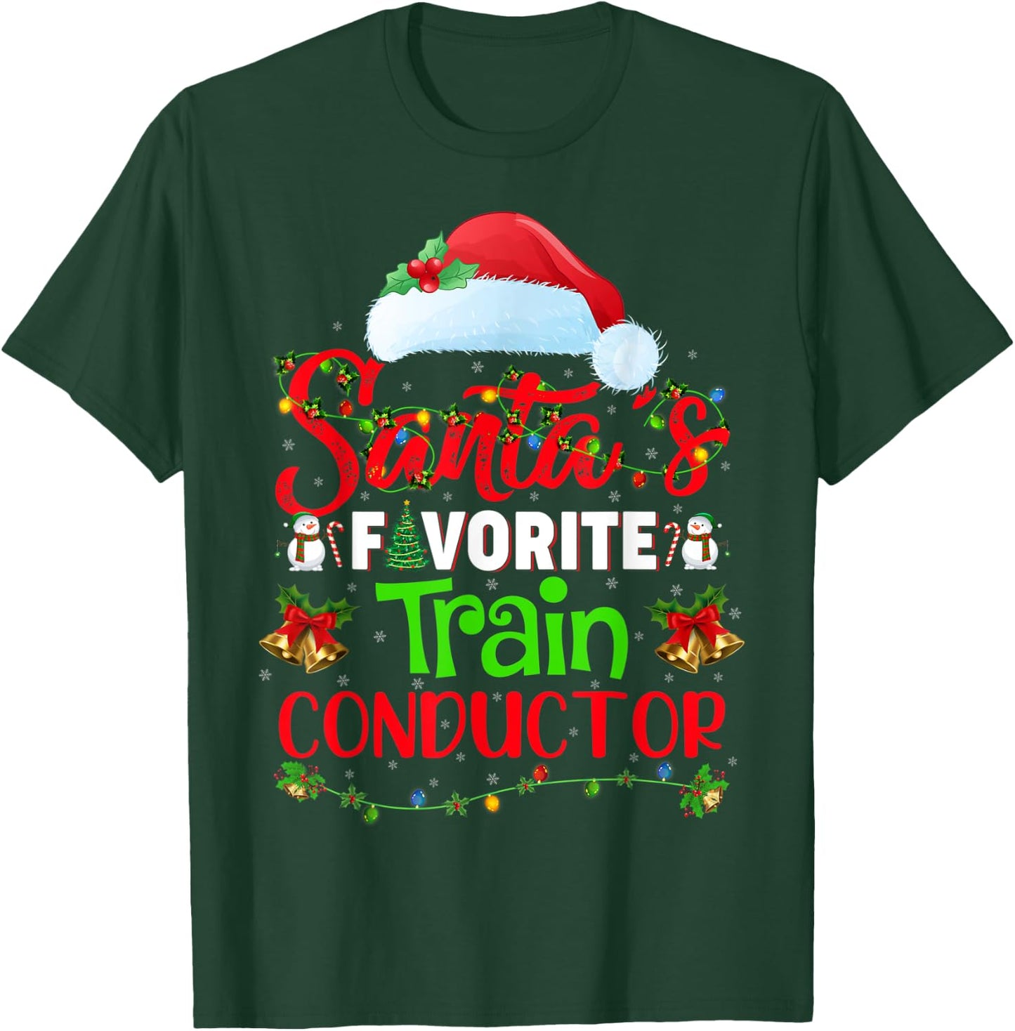 Lighting Xmas Santa's Favorite Train Conductor Christmas T-Shirt - T-Shirt | Forest