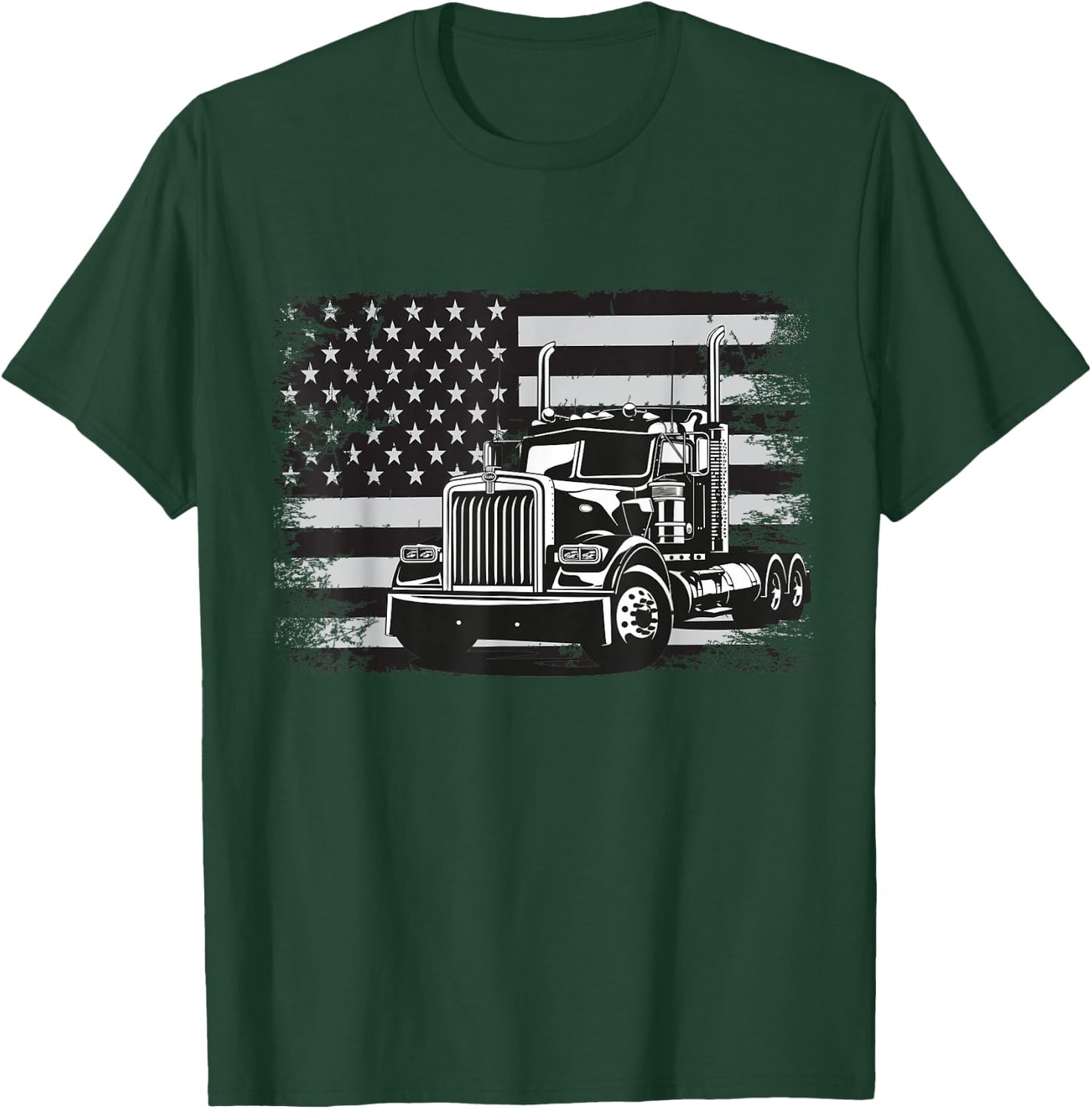 US American Flag Semi Truck Driver T-Shirt - T-Shirt | Forest
