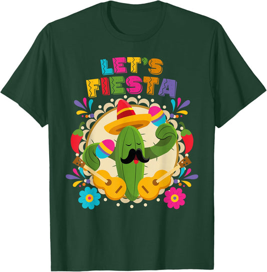 Lets Fiesta Cinco De Mayo with Guitar Cactus Sombrero T-Shirt - T-Shirt | Forest