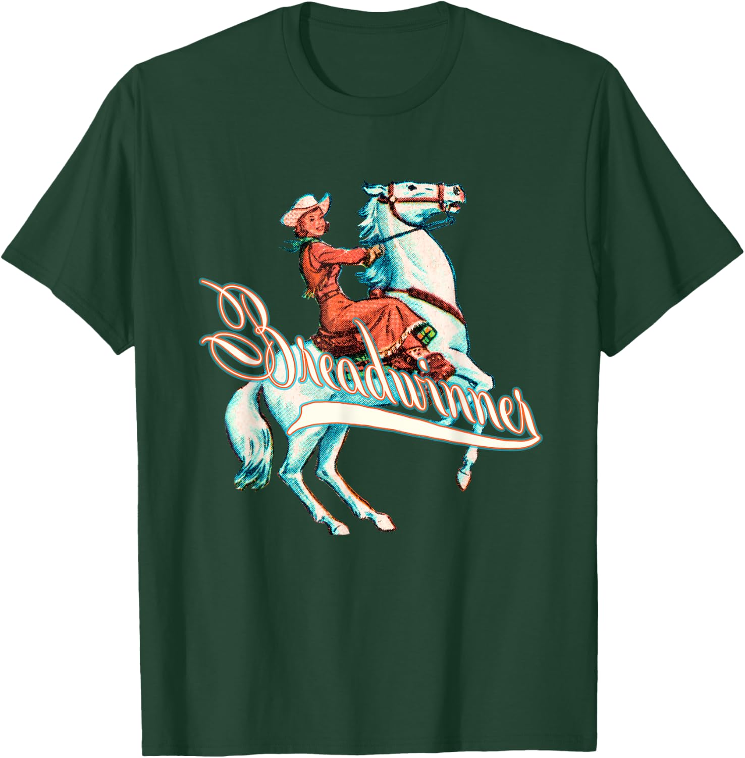 Breadwinner, Buckaroo Cowgirl on Horse, Retro T-Shirt - T-Shirt | Forest