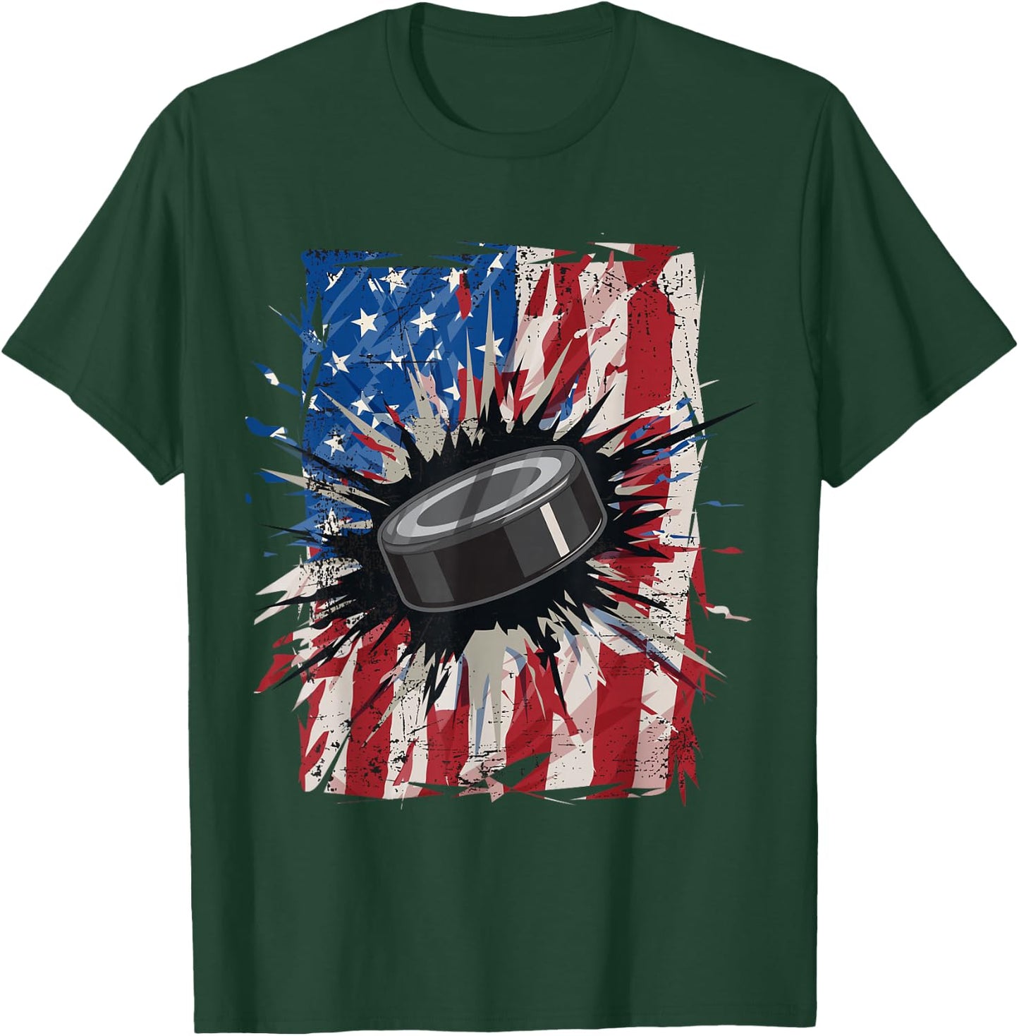 Patriotic Ice Hockey 4th of July Men USA American Flag Boys Small T-Shirt - T-Shirt | Forest