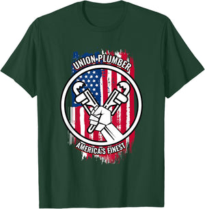 Union Plumber Proud American Gifts for Plumbers T-Shirt - T-Shirt | Forest