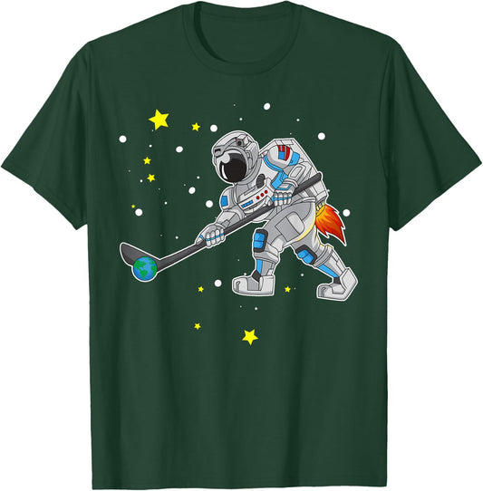 Astronaut Playing Hockey in Outer Space T-Shirt - T-Shirt | Forest