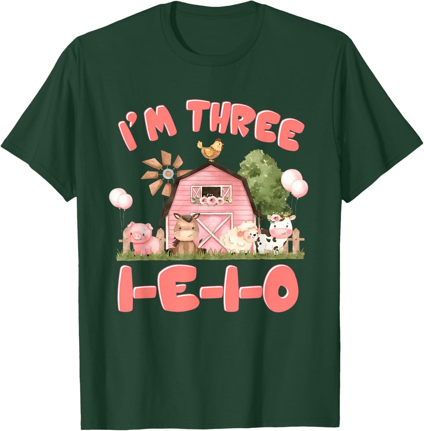 I'm Three I-E-I-O 3rd Birthday Farm Animal Barnyard 3 Yr Old T-Shirt - T-Shirt | Forest
