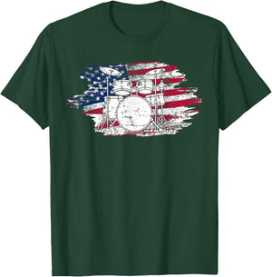 Cool Drummer Art Women America US Flag Drum Set T-Shirt - T-Shirt | Forest