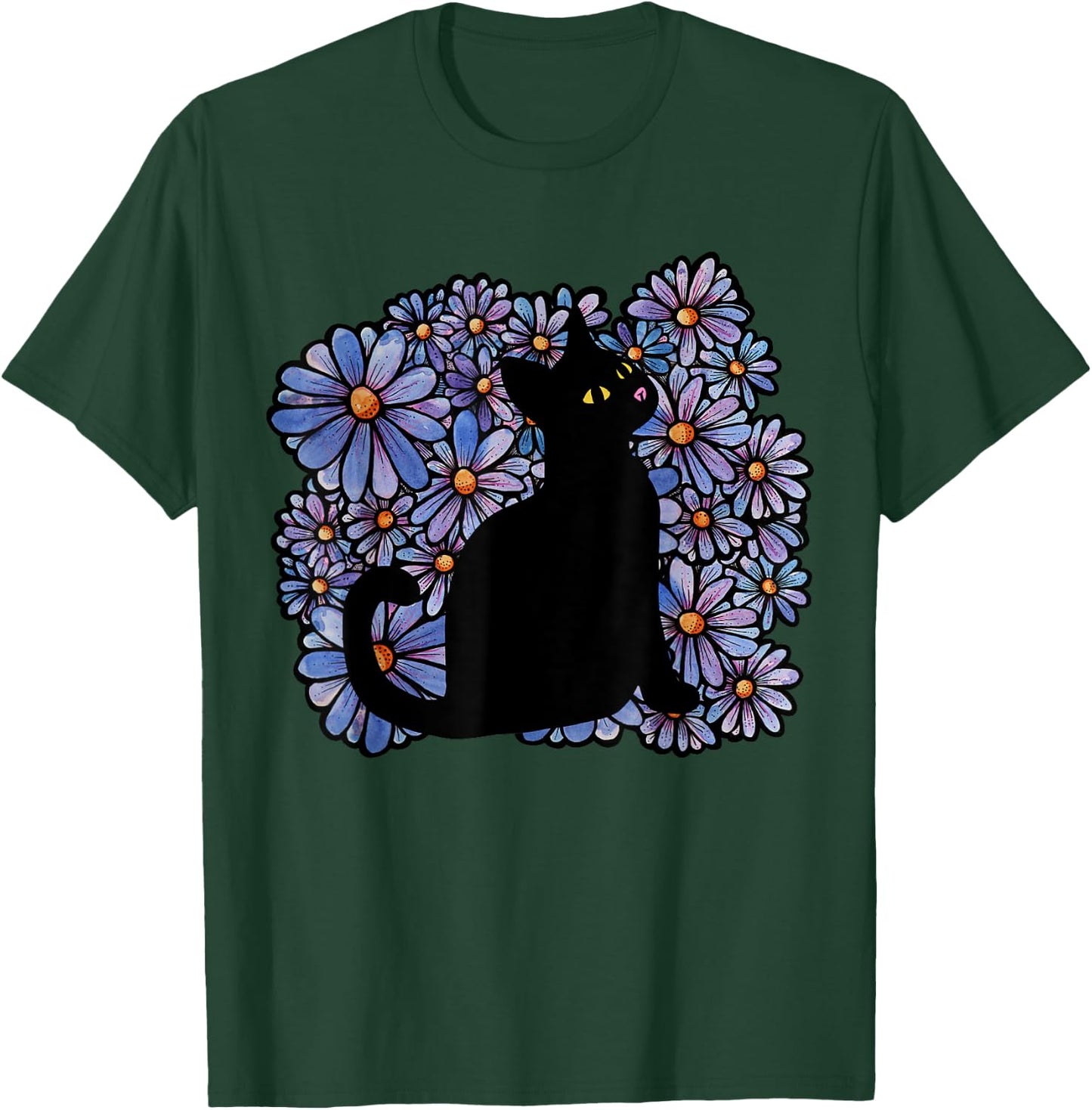 Black Cats Flower Garden T-Shirt - T-Shirt | Forest