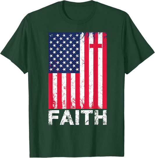 Patriotic Christian Faith Love Jesus American Flag Cross T-Shirt - T-Shirt | Forest