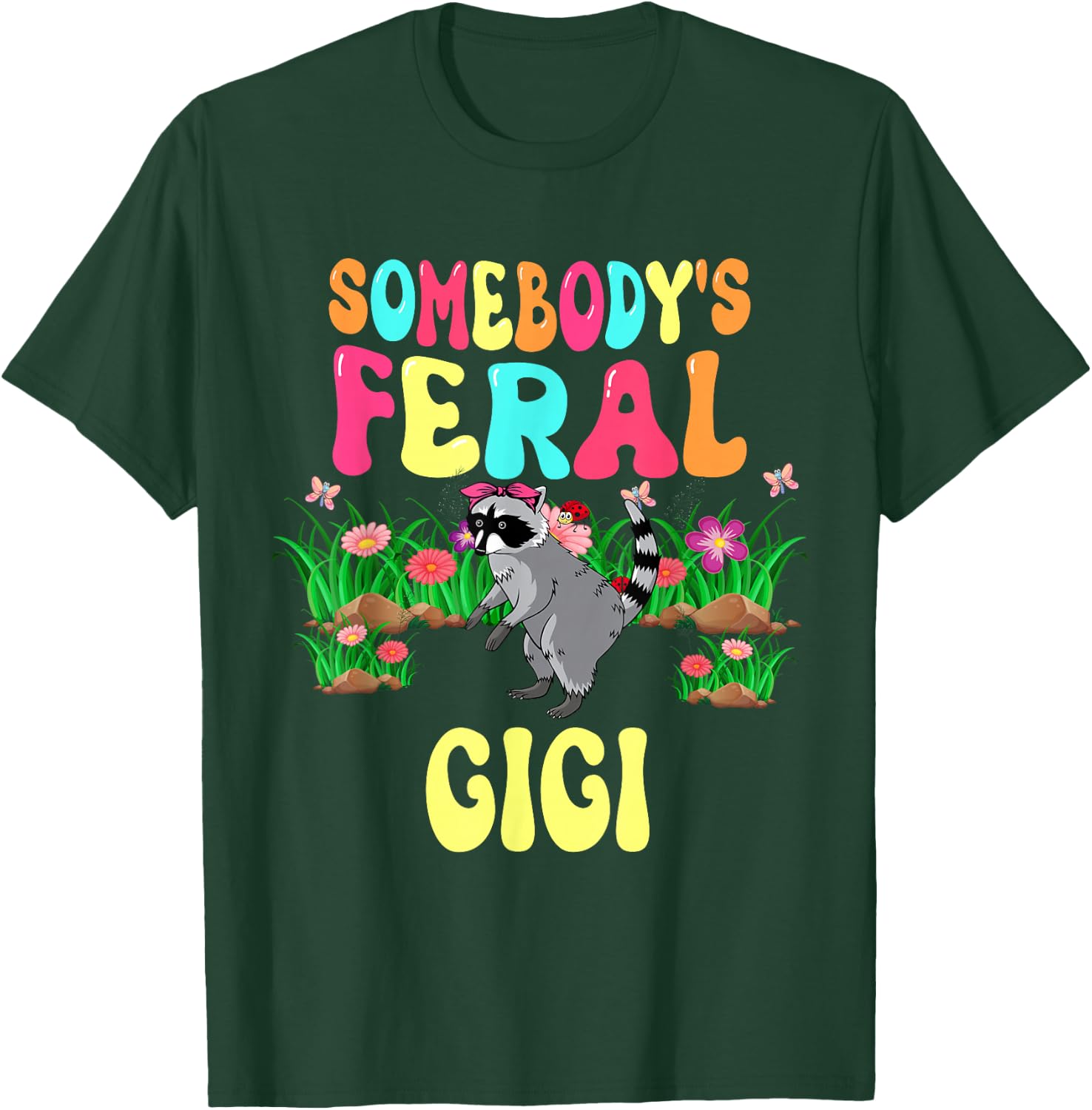Somebody's Feral Gigi Cute Raccoon Bow Tie Flowers Animal T-Shirt - T-Shirt | Forest