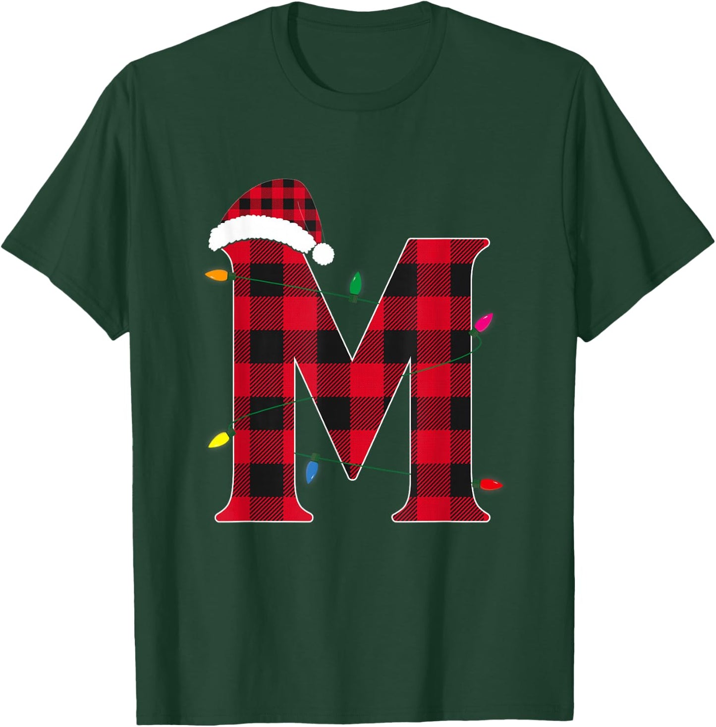 Awesome Letter M Initial Name Buffalo Plaid Christmas T-Shirt - T-Shirt | Forest