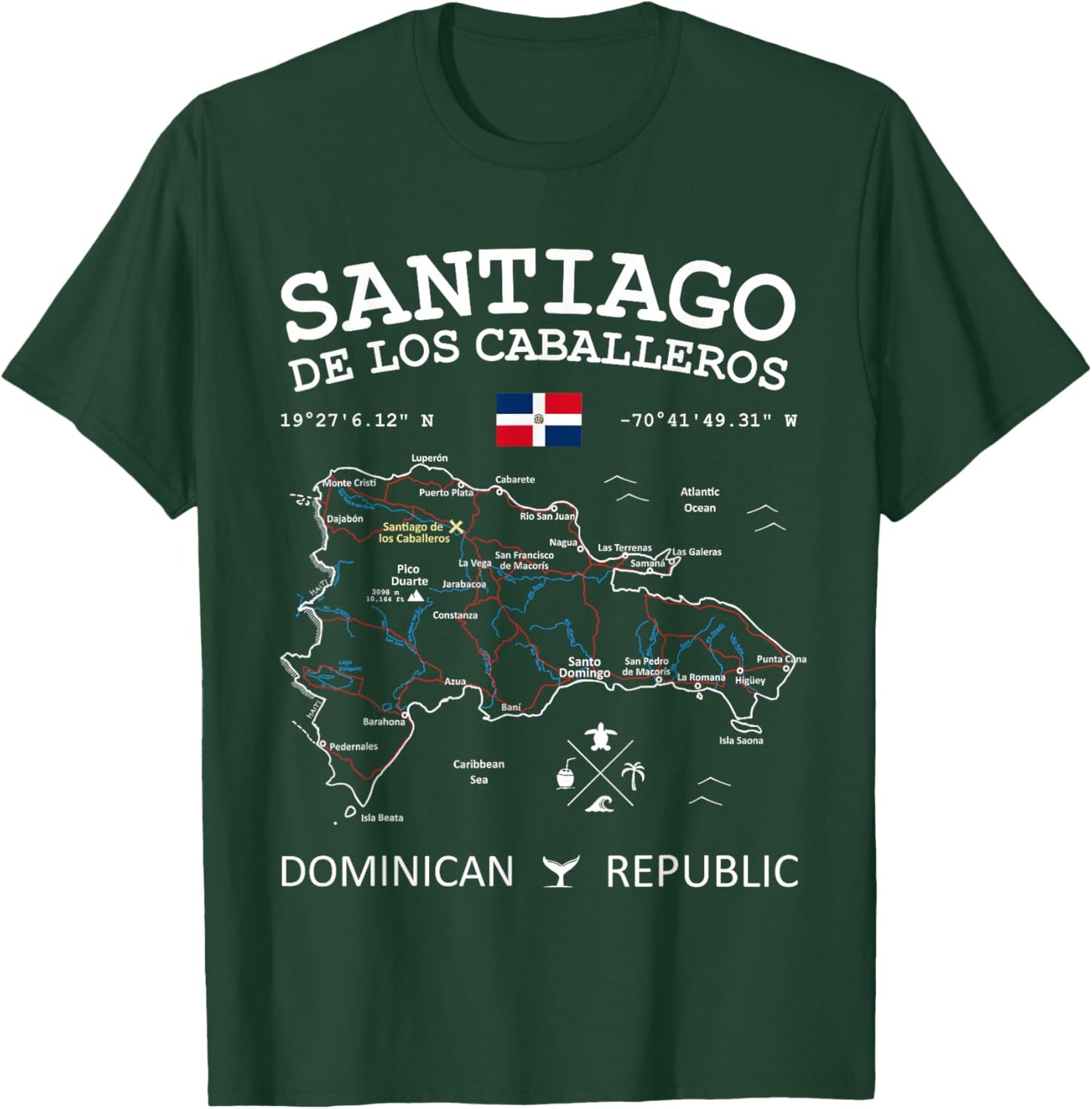 SANTIAGO de los Caballeros Dominican Republic Map Flag T-Shirt - T-Shirt | Forest